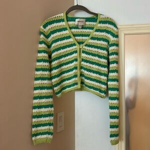 Industry striped green cotton cardigan medium